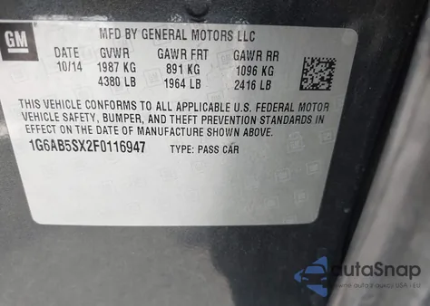 2015 Cadillac Ats Luxury z USA, uszkodzony, nr VIN 1G6AB5SX2F0116947